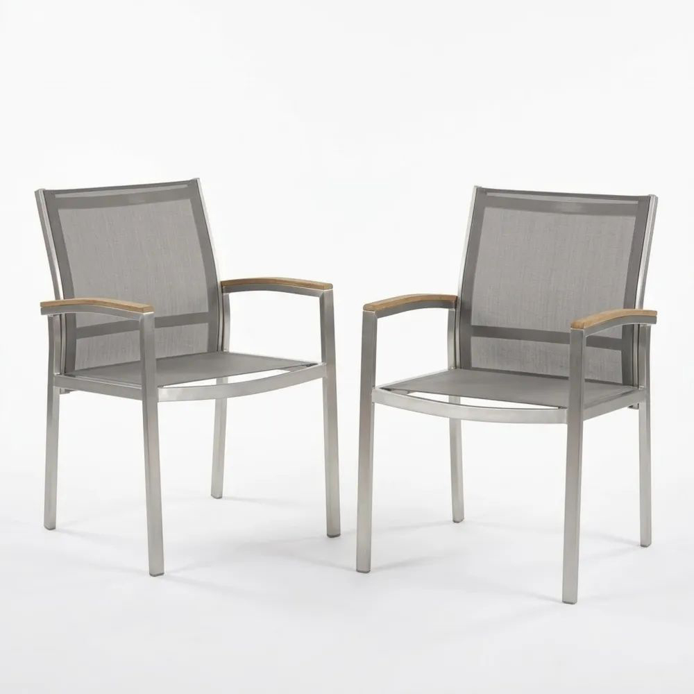 Conjunto de 2 sillas de aluminio con textileno y reposabrazos de madera-Zenhaveneu