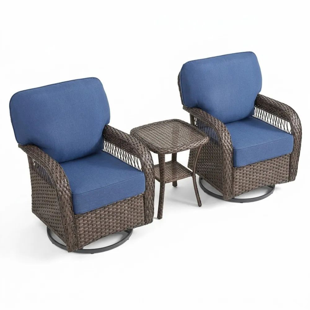 Conjunto de Muebles de Jardín de Ratán con Cojines Azul y Mesa-Zenhaveneu