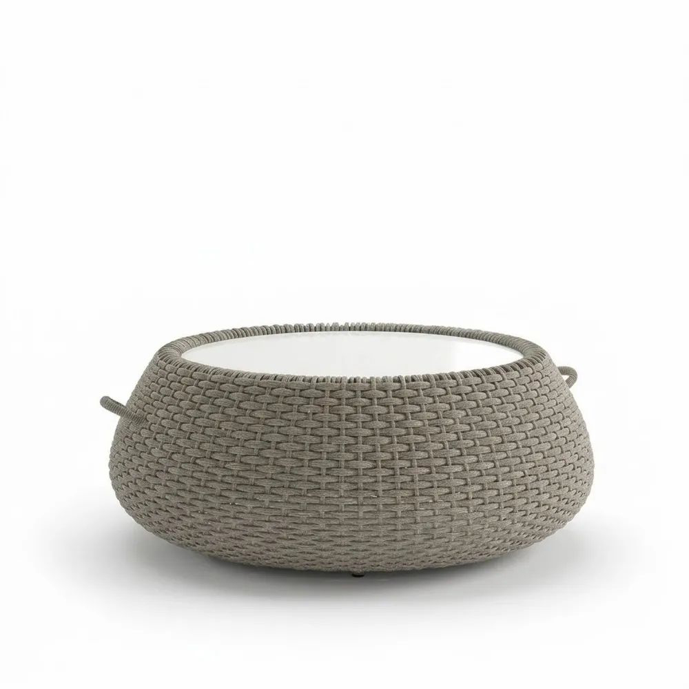 Mesa de Centro Redonda de Aluminio y Vidrio con Cuerda Gris 80cm-Zenhaveneu