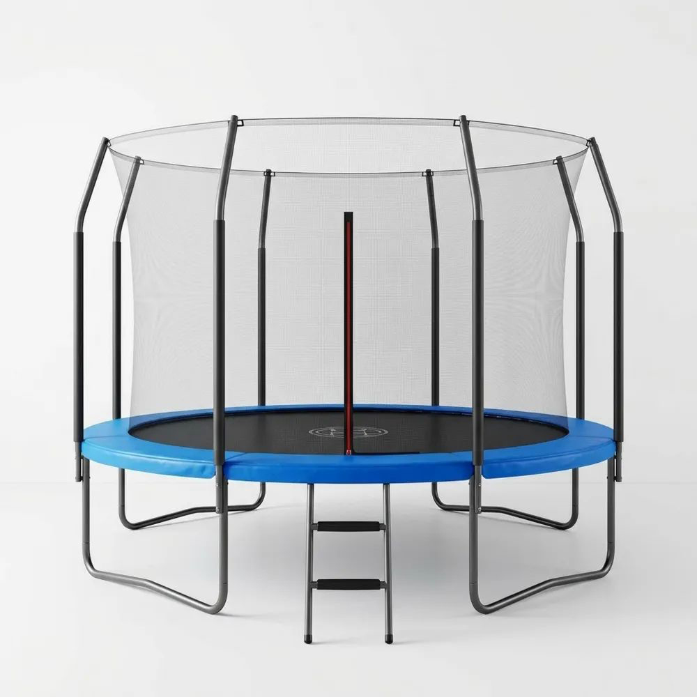 Cama elástica redonda con red de seguridad de acero PP PE 305 cm Azul Negro-Zenhaveneu