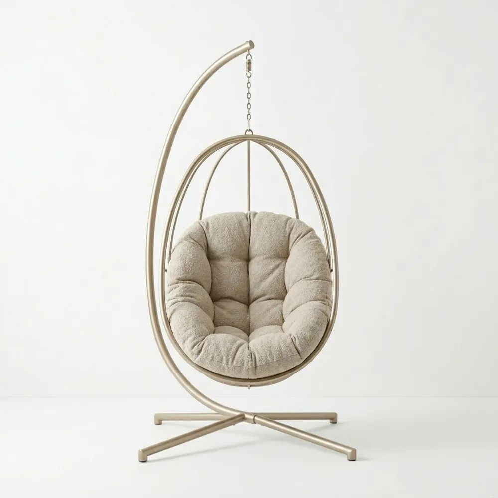 Silla Colgante de Metal y Tela Beige 195cm x 100cm x 100cm-Zenhaveneu