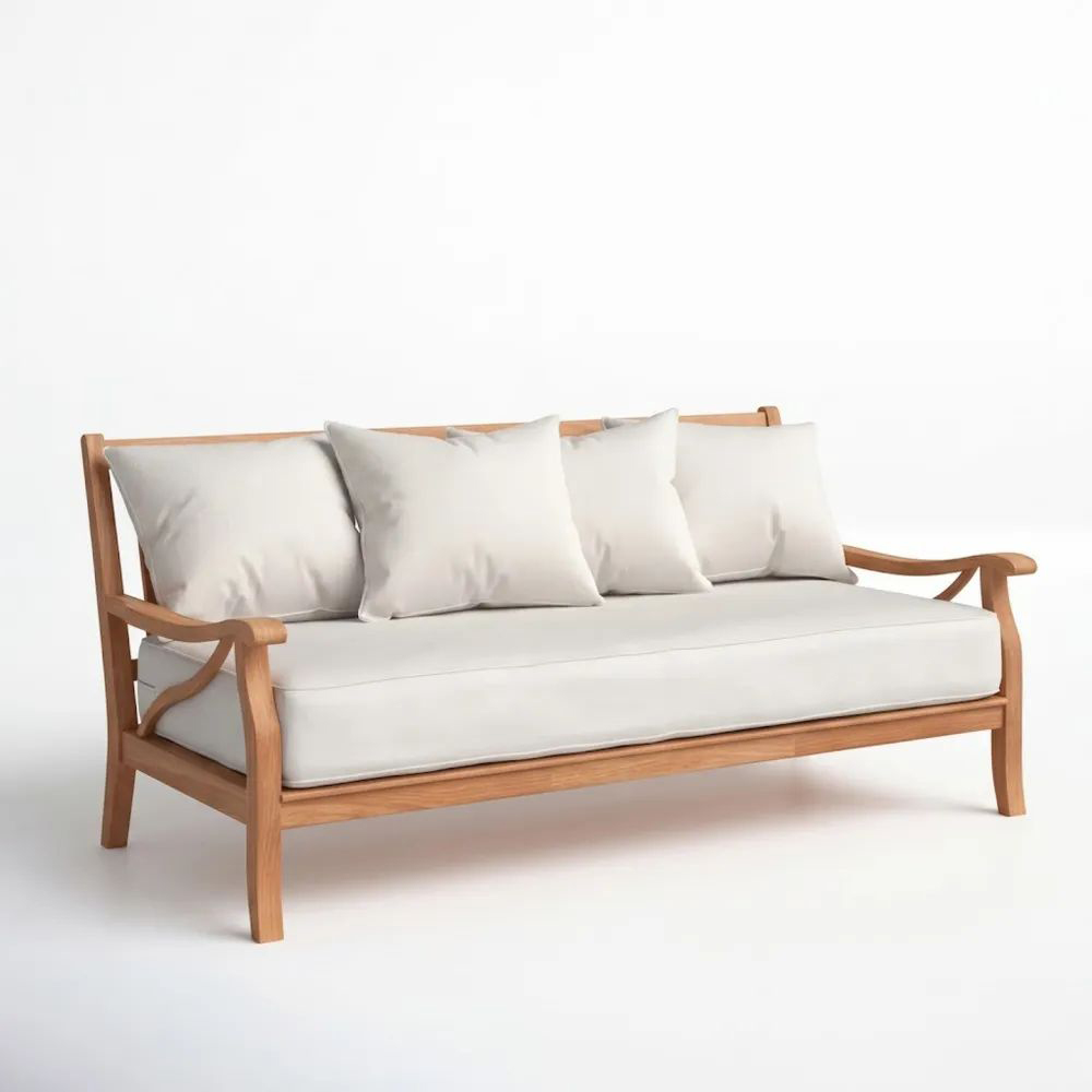 Sofá de Madera de Roble con Cojines de Poliéster Beige-Zenhaveneu