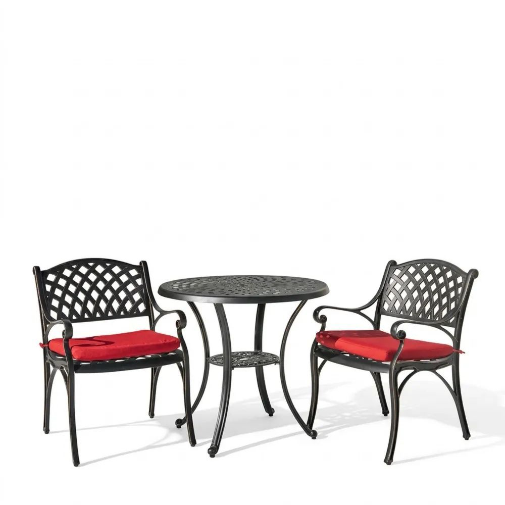 Conjunto de Mesa y Sillas de Aluminio con Cojines Rojos-Zenhaveneu