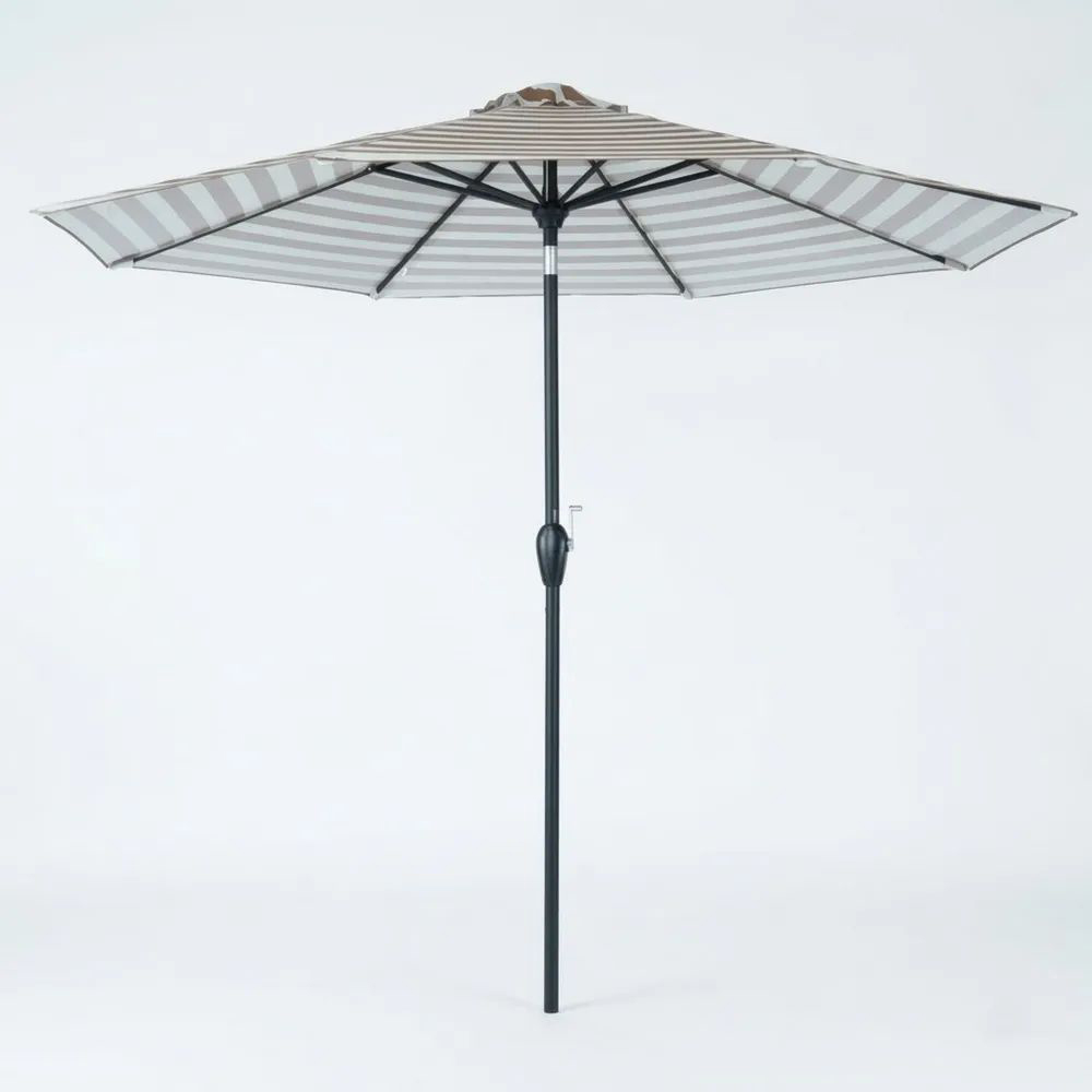Sombrilla de Jardín Redonda 3m Aluminio y Poliéster a Rayas Marrón/Beige-Zenhaveneu