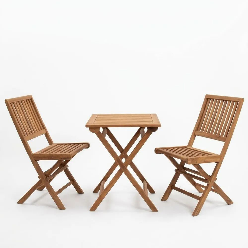 Conjunto de Mesa y Sillas Plegables de Madera de Acacia Marrón-Zenhaveneu