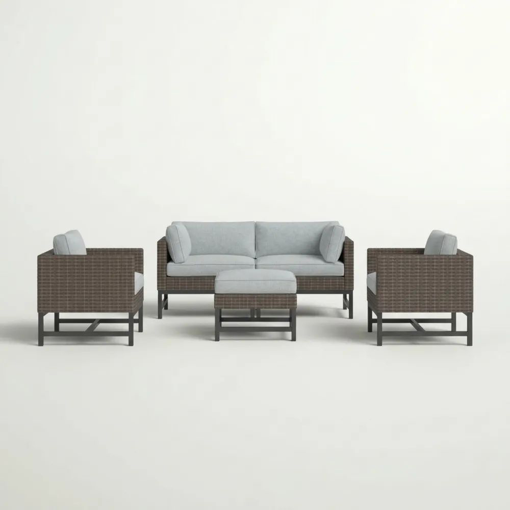 Conjunto Exterior de Rattan Sintético y Acero con Cojines Grises-Casaluxeeu