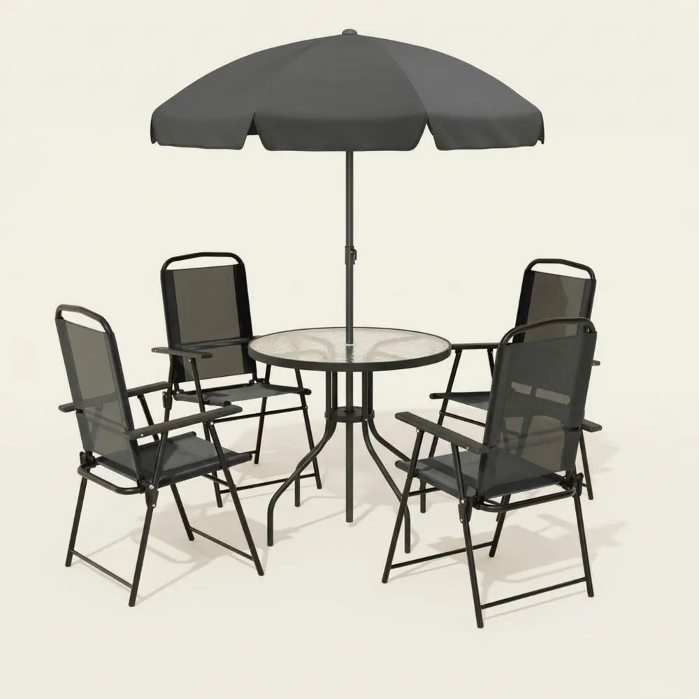 Conjunto de Muebles de Jardín con Mesa de Vidrio y Sombrilla Negra-Casaluxeeu