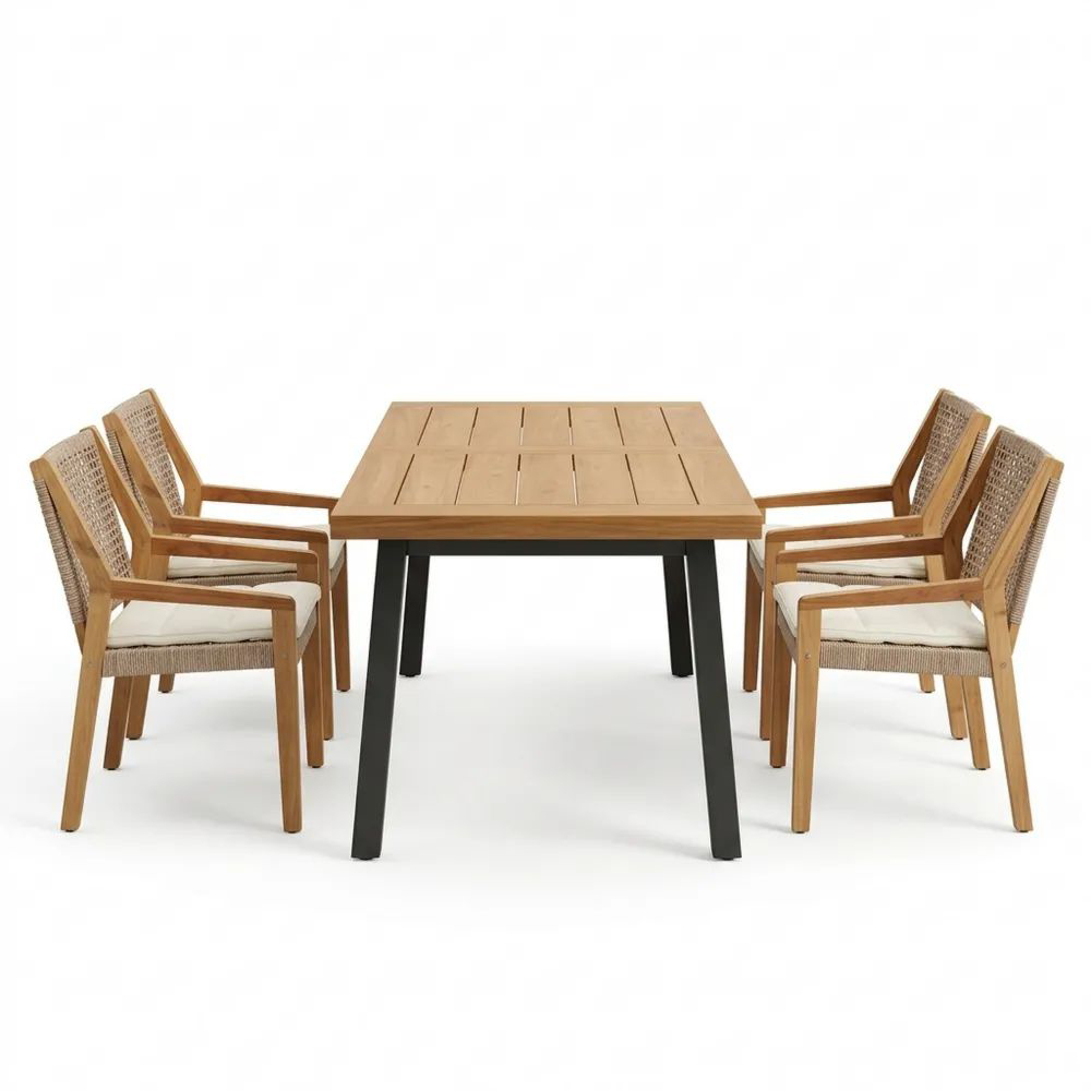 Conjunto de Comedor Exterior de Teca y Aluminio con 6 Sillas-Casaluxeeu