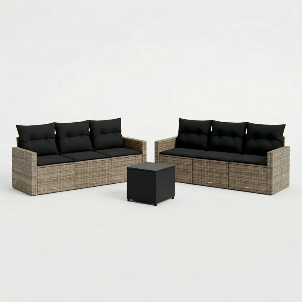 Conjunto de Sofás de Ratán Sintético con Cojines Negros y Mesa-Casaluxeeu