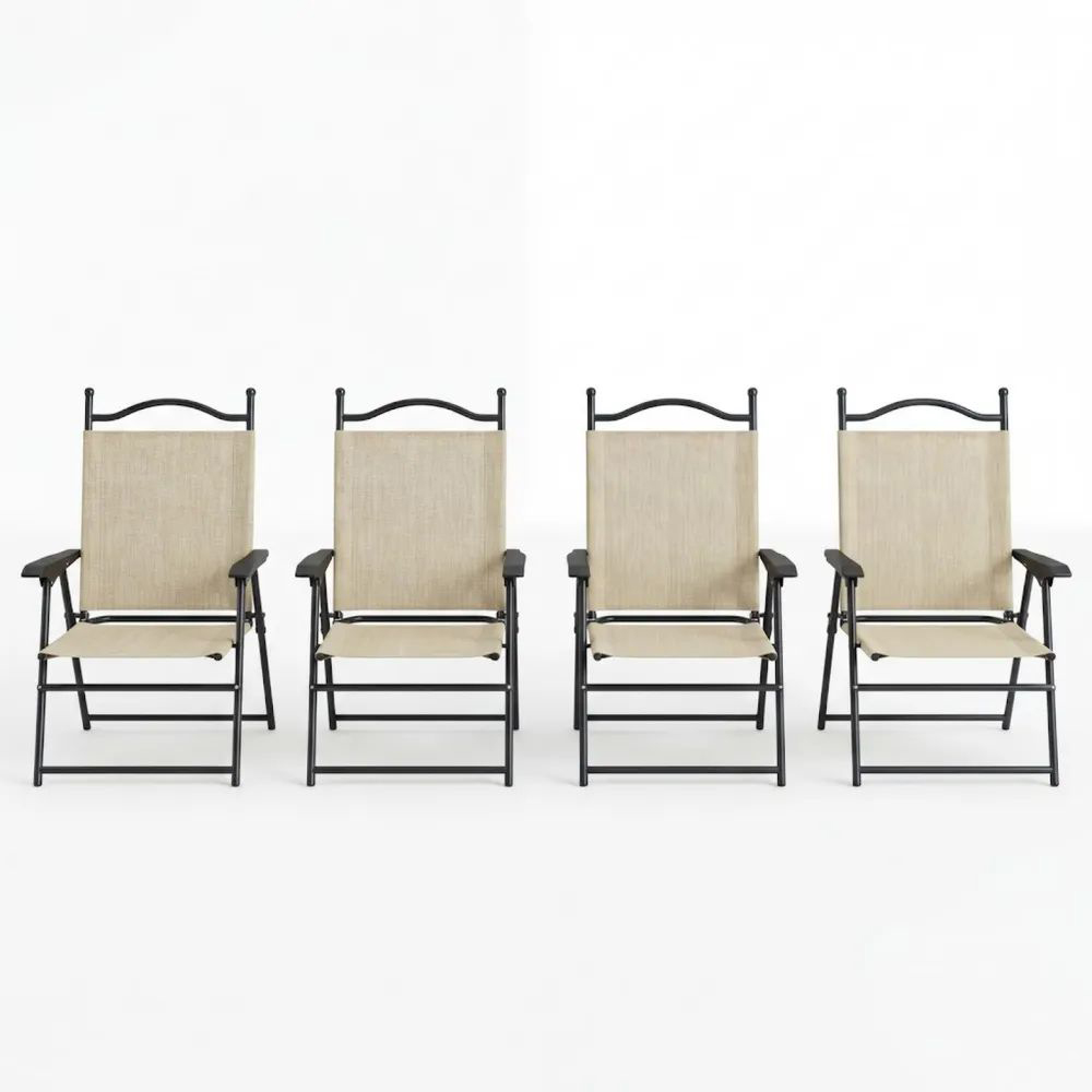 Juego de 4 sillas plegables de metal y tejido de poliéster Beige-Casaluxeeu