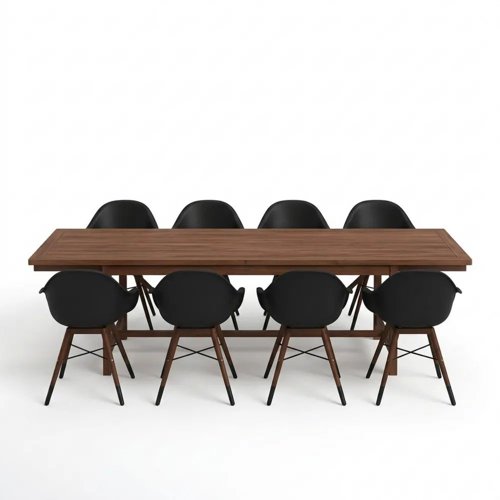 Juego de comedor de madera con sillas negras para 8 personas-Casaluxeeu