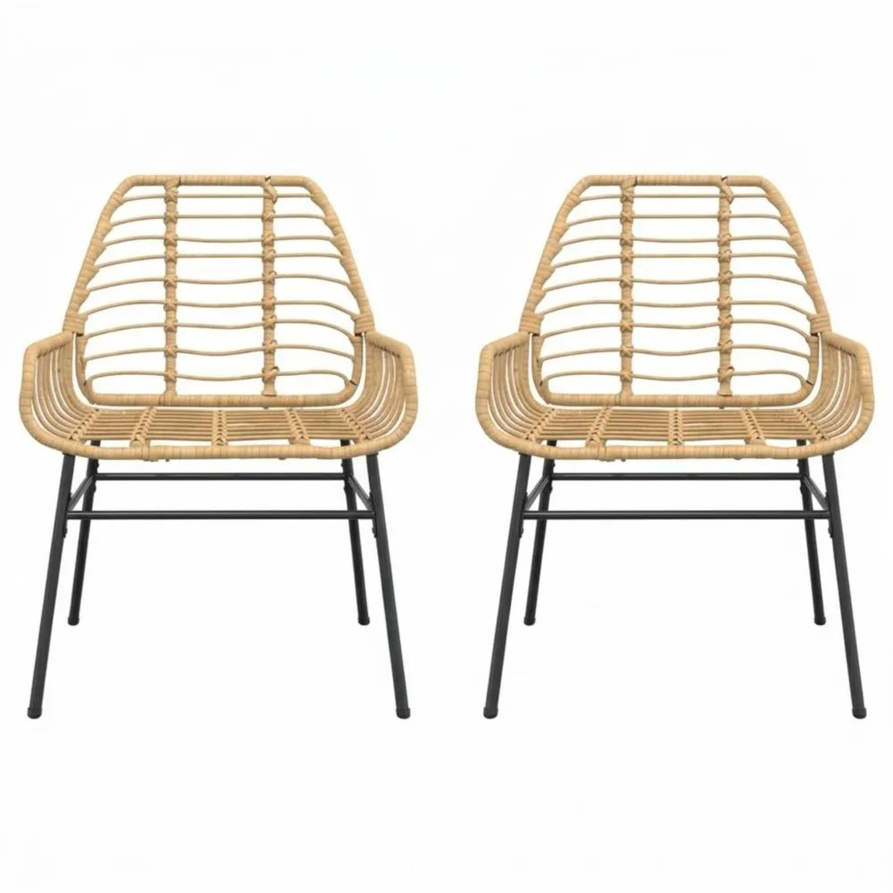 Juego de 2 sillas de ratán sintético con estructura de acero negro 60x62x81 cm-Casaluxeeu