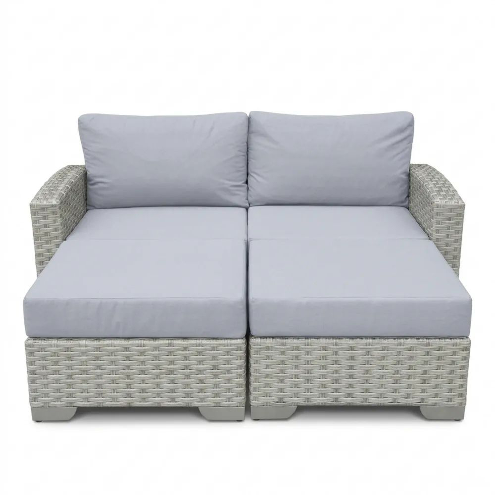 Sofá modular exterior de ratán sintético gris con cojines de poliéster gris-Casaluxeeu