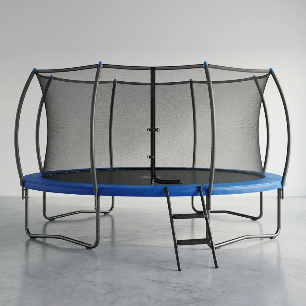 Trampolín de acero con red de seguridad y escalera azul 305 cm-Casaluxeeu