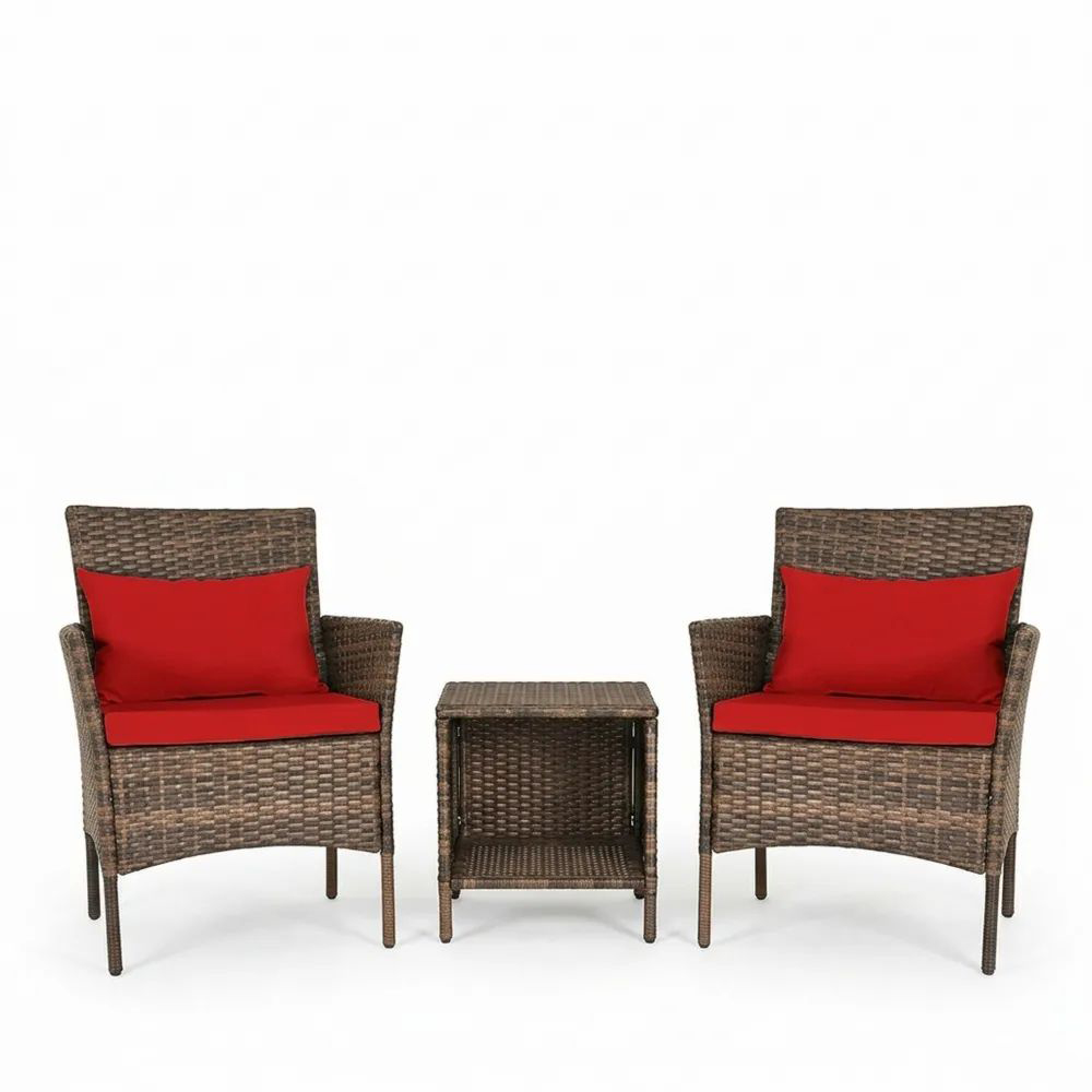 Conjunto de Muebles de Jardín de Ratán Sintético Marrón con Cojines Rojos-Casaluxeeu