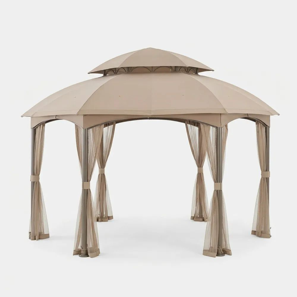 Gazebo de Jardín Acero y Poliéster Beige-Casaluxeeu