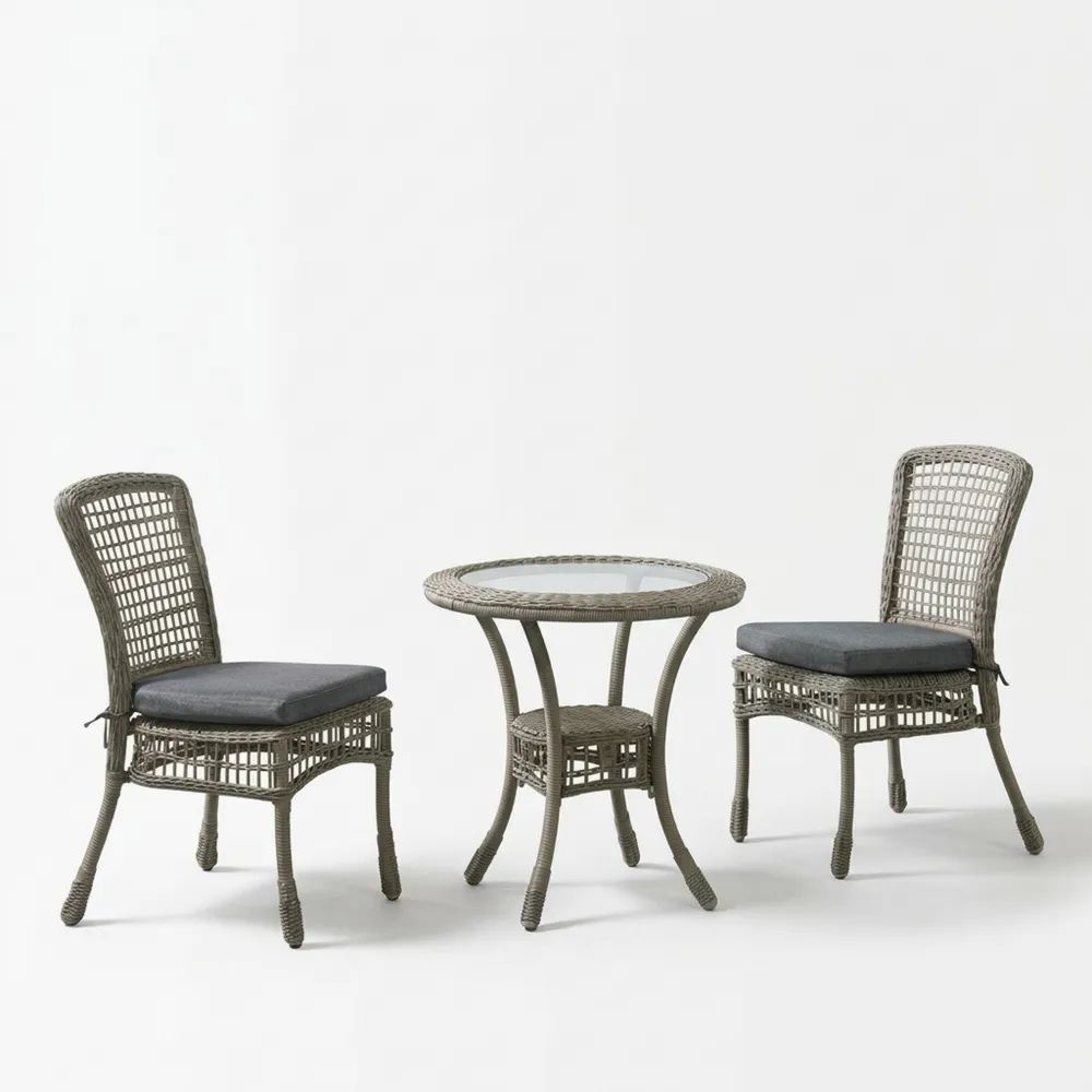 Conjunto de Mesa y 2 Sillas de Ratán Sintético con Vidrio-Casaluxeeu