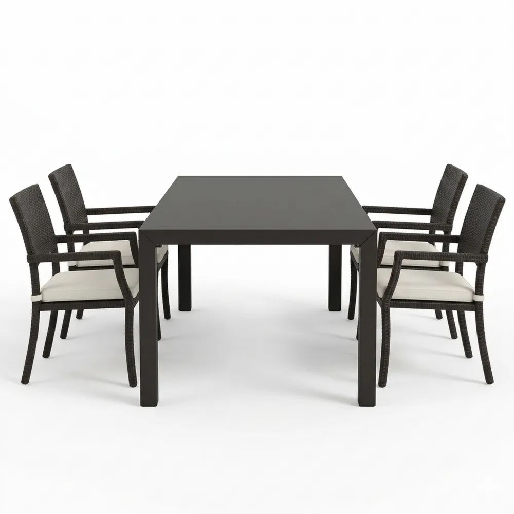Juego de comedor exterior 6 sillas aluminio y ratán sintético Negro/Beige-Casaluxeeu