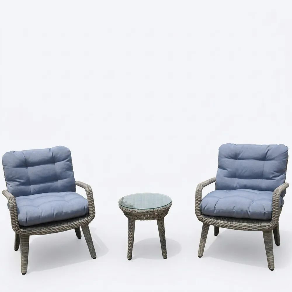 Conjunto de Muebles de Ratán Sintético con Cojines Azules y Mesa de Cristal-Casaluxeeu