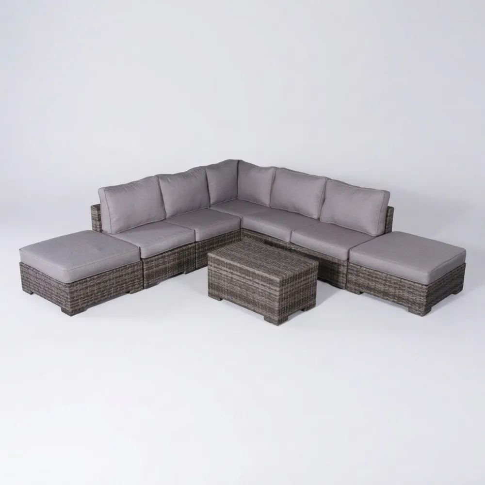 Conjunto Modular de Sofá Esquinero de Ratán Sintético 6 Piezas Cojines Grises-Casaluxeeu