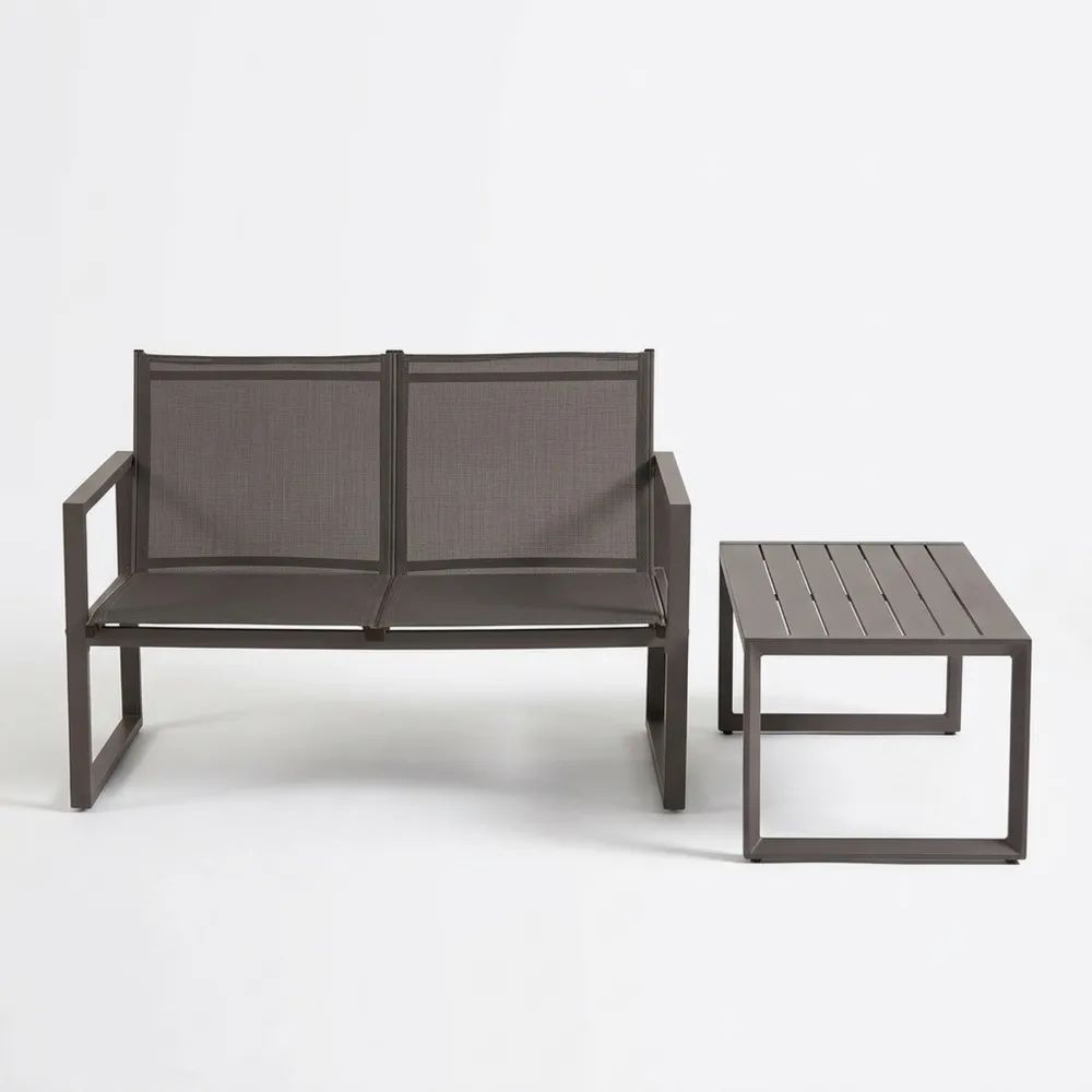 Conjunto de Sofá de Aluminio Marrón 2 Plazas con Mesa-Casaluxeeu