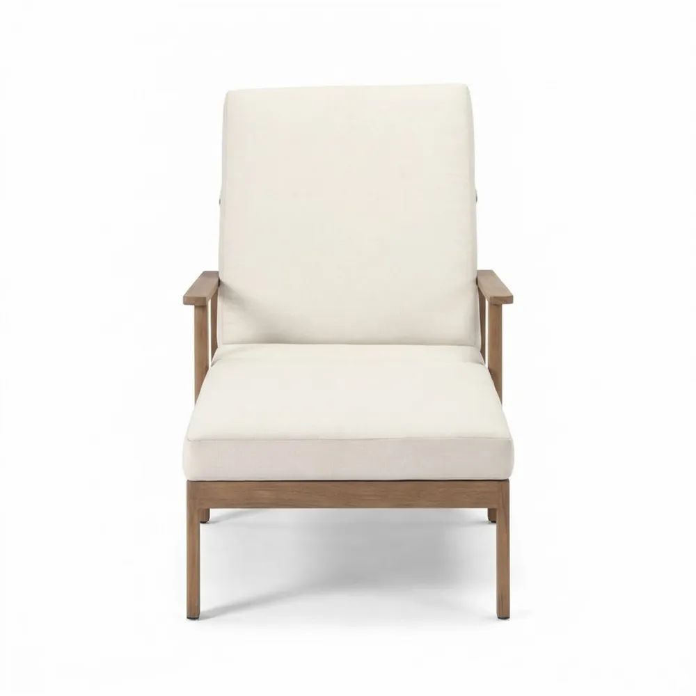 Sillón de madera de teca con cojines de poliéster color crema-Casaluxeeu