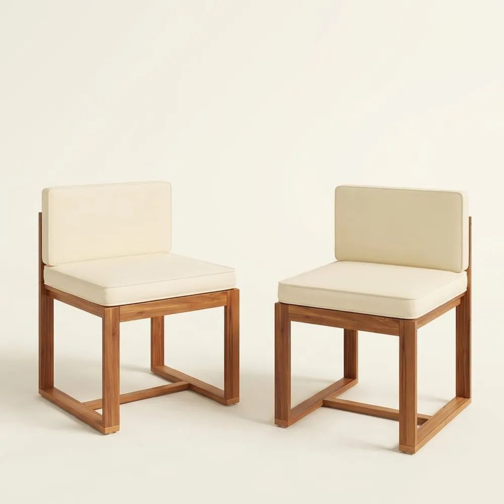 Set de 2 sillas de madera de teca con cojines de poliéster beige-Casaluxeeu