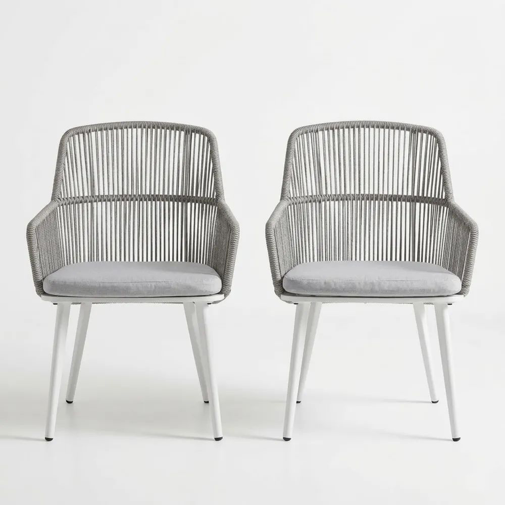 Set de 2 sillas de cuerda y aluminio para exteriores gris-Casaluxeeu