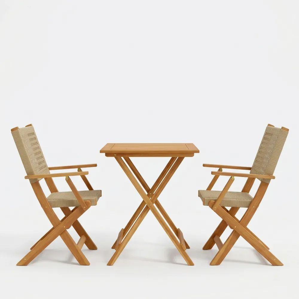 Conjunto de mesa y sillas con estructura de madera de acacia-Casaluxeeu