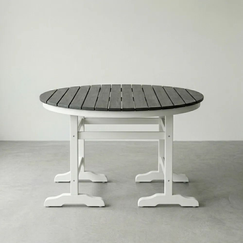 Mesa redonda de madera y acero para exterior, 120 cm-Casaluxeeu