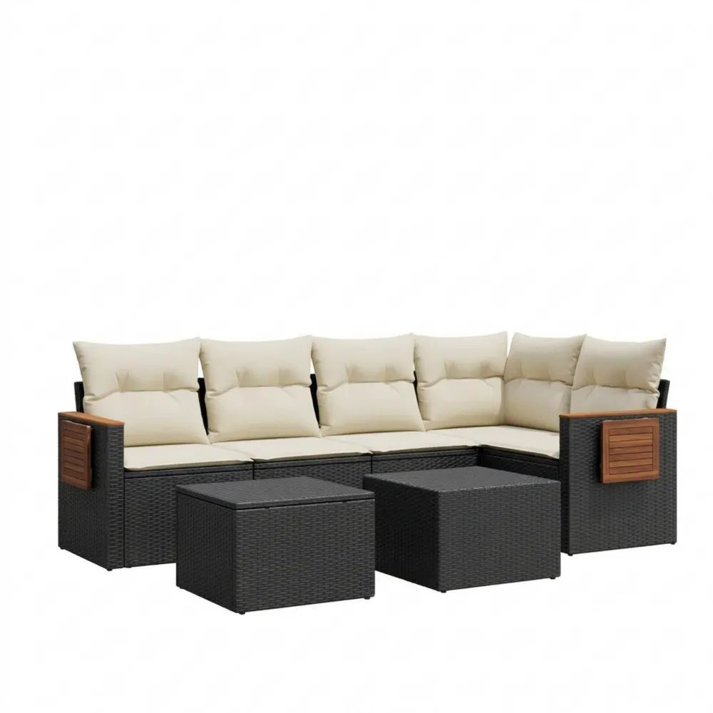 Conjunto Modular de Ratán con Cojines Crema-Casaluxeeu