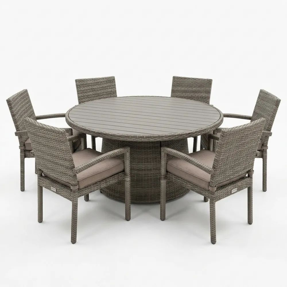 Conjunto de Comedor Exterior de Ratán Gris 6 Plazas-Casaluxeeu