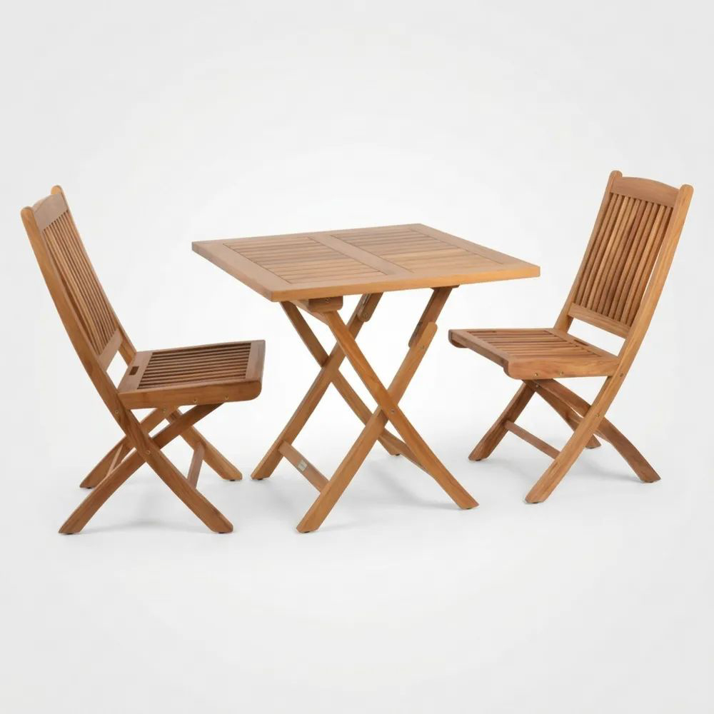 Conjunto plegable de mesa y sillas de madera de acacia-Casaluxeeu