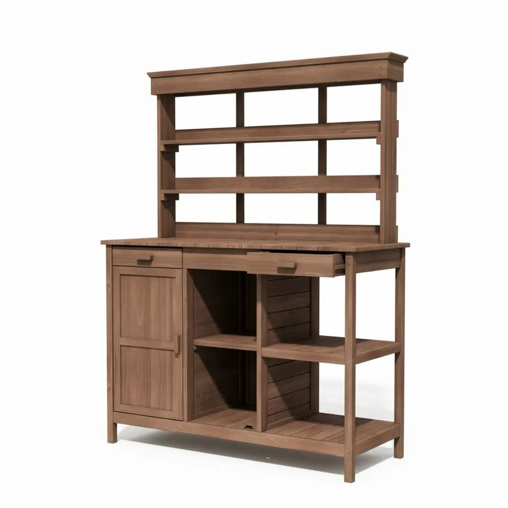 Mesa de Jardinería de Madera Marrón con Estantes-Casaluxeeu