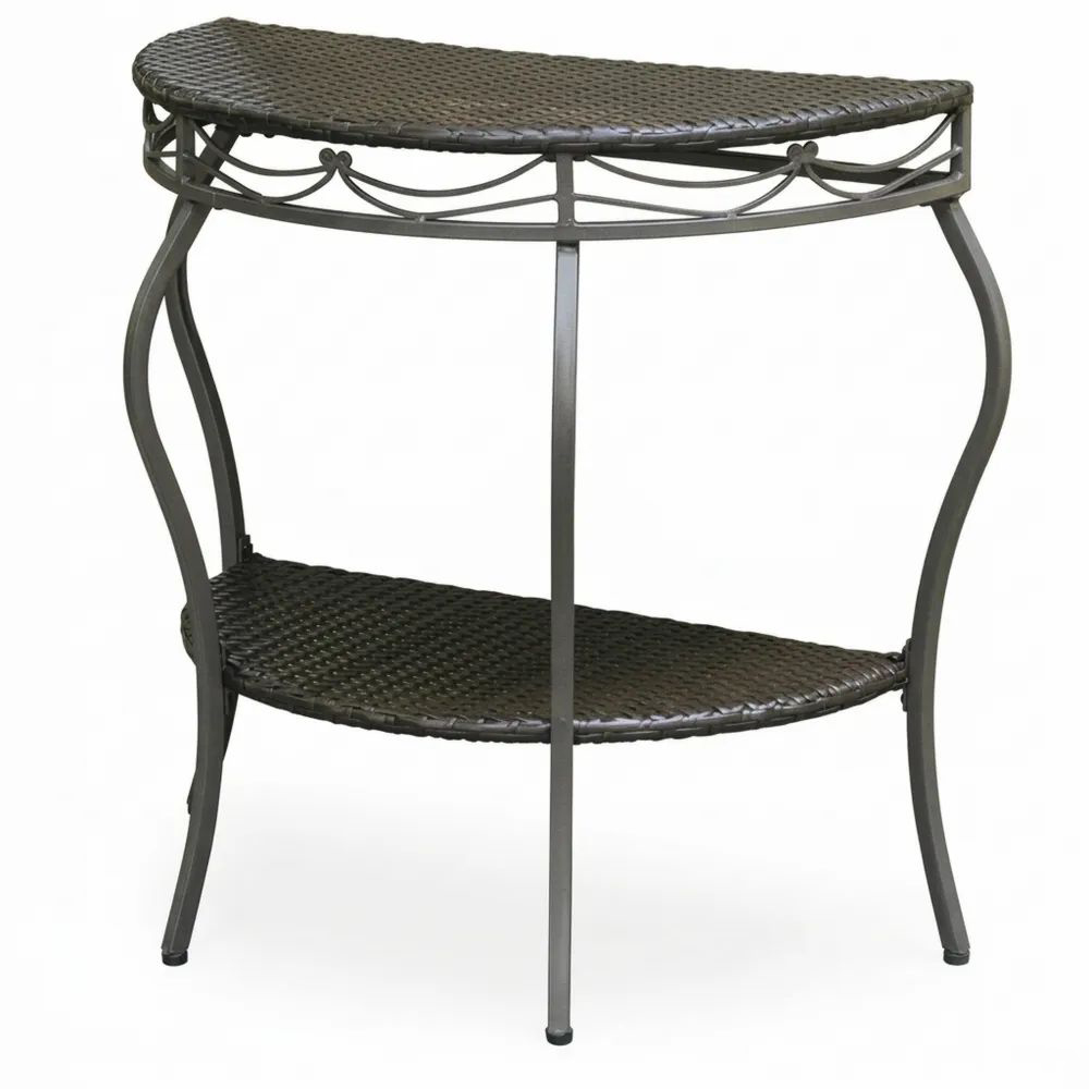 Mesa de control semicircular con estructura de acero y ratán de polietileno 70x30x76 cm-Casaluxeeu