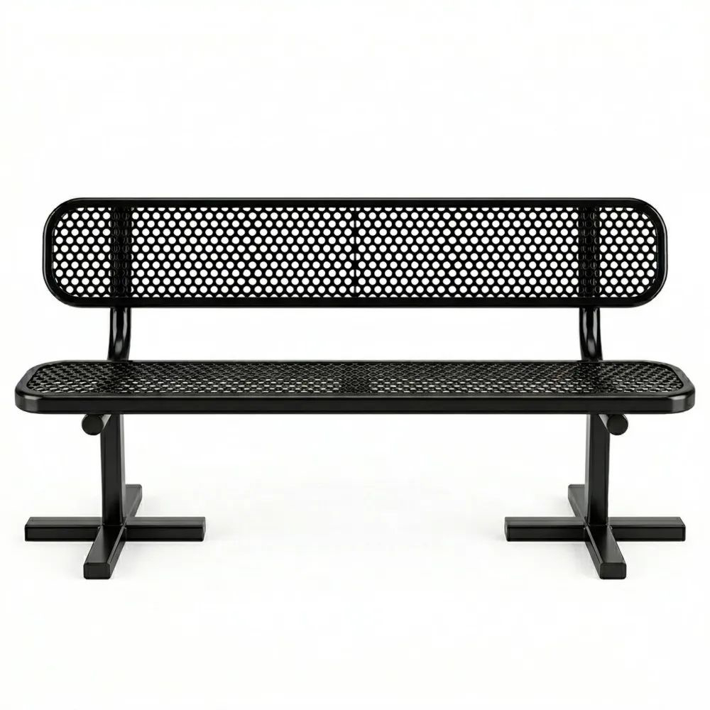 Banco de Acero Perforado Negro para Exterior-Casaluxeeu