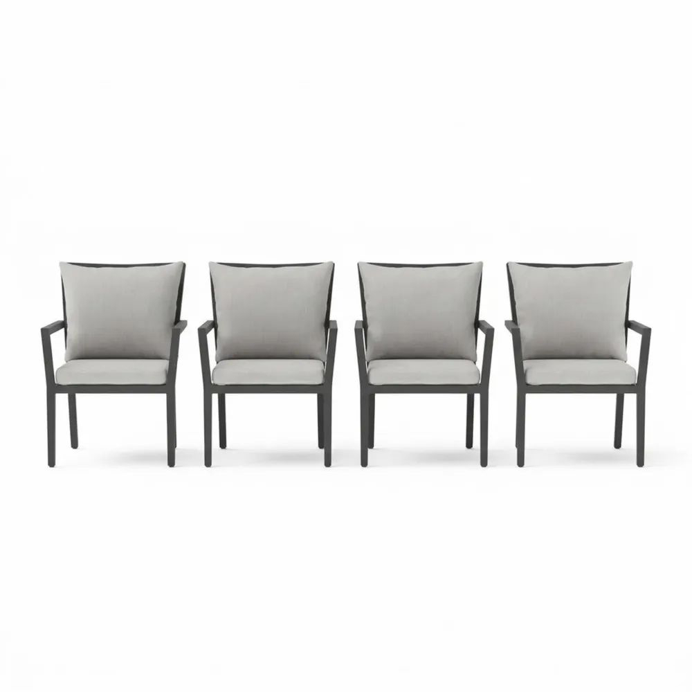 Juego de 4 sillas de aluminio con cojines gris-Casaluxeeu