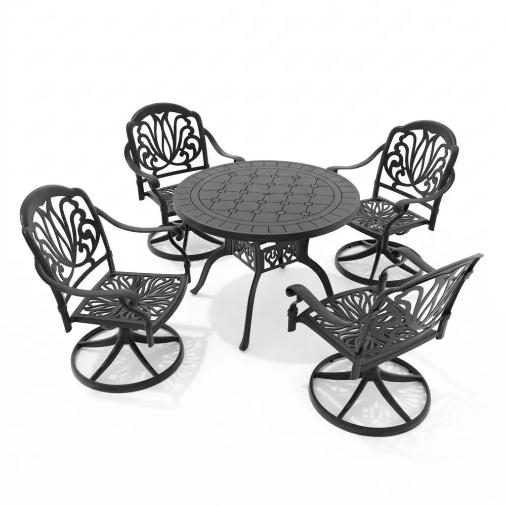 Juego de comedor de jardín de aluminio con mesa y sillas giratorias-Casaluxeeu