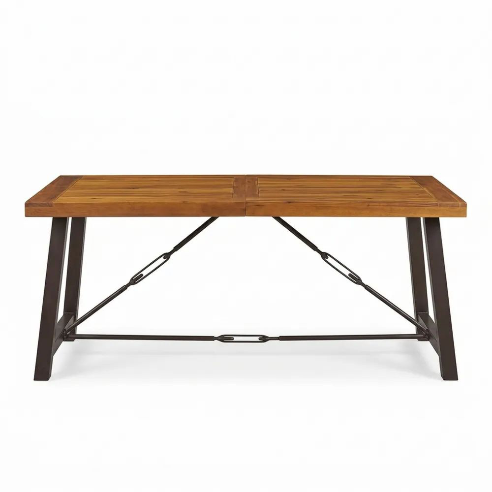 Mesa de comedor de madera maciza de acacia y estructura de acero 200x100x75 cm-Casaluxeeu