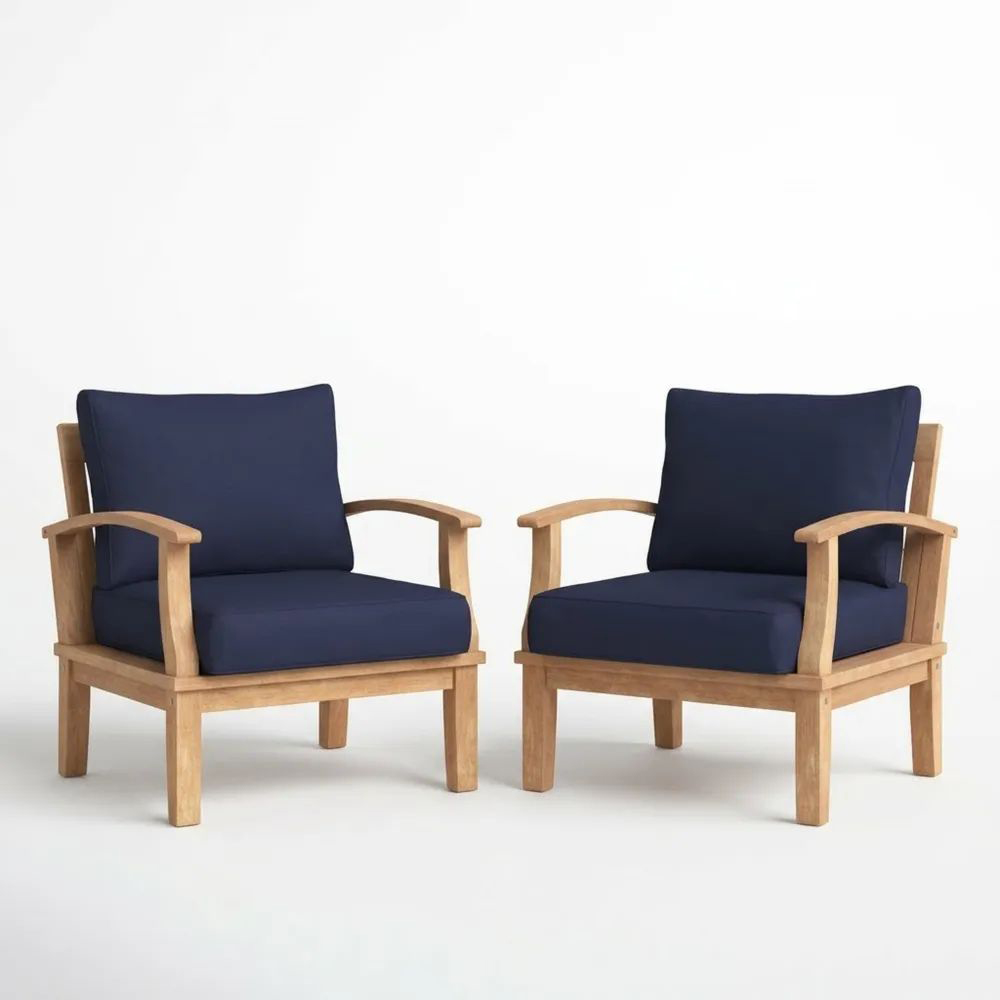 Sillones de Madera de Teca con Cojines Azul Oscuro, Conjunto de 2-Casaluxeeu