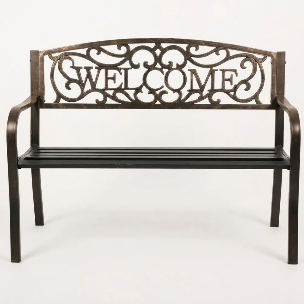 Banco de jardín de hierro fundido y acero color Bronce/Negro-Casaluxeeu