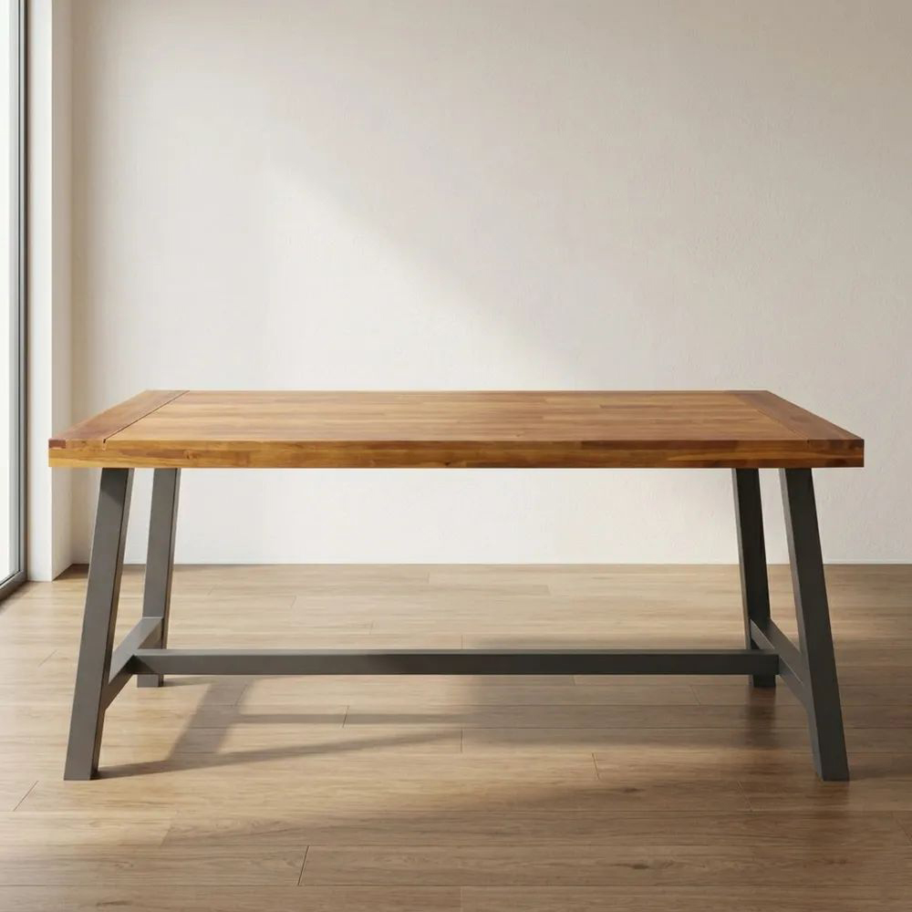 Mesa de comedor de madera de acacia y acero 180x90x75 cm-Casaluxeeu