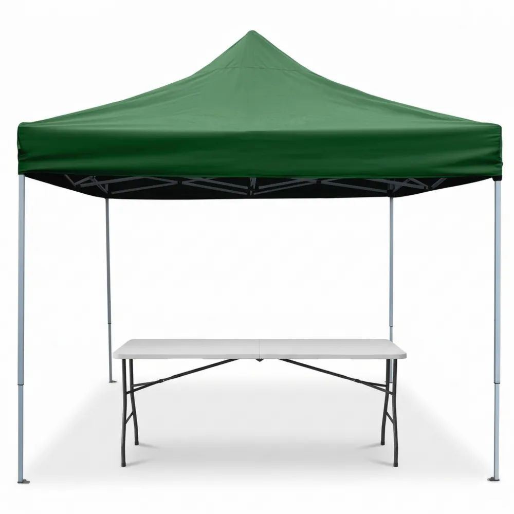 Carpa Plegable 3x3 m Verde con Estructura de Acero y Mesa de Plástico-Casaluxeeu
