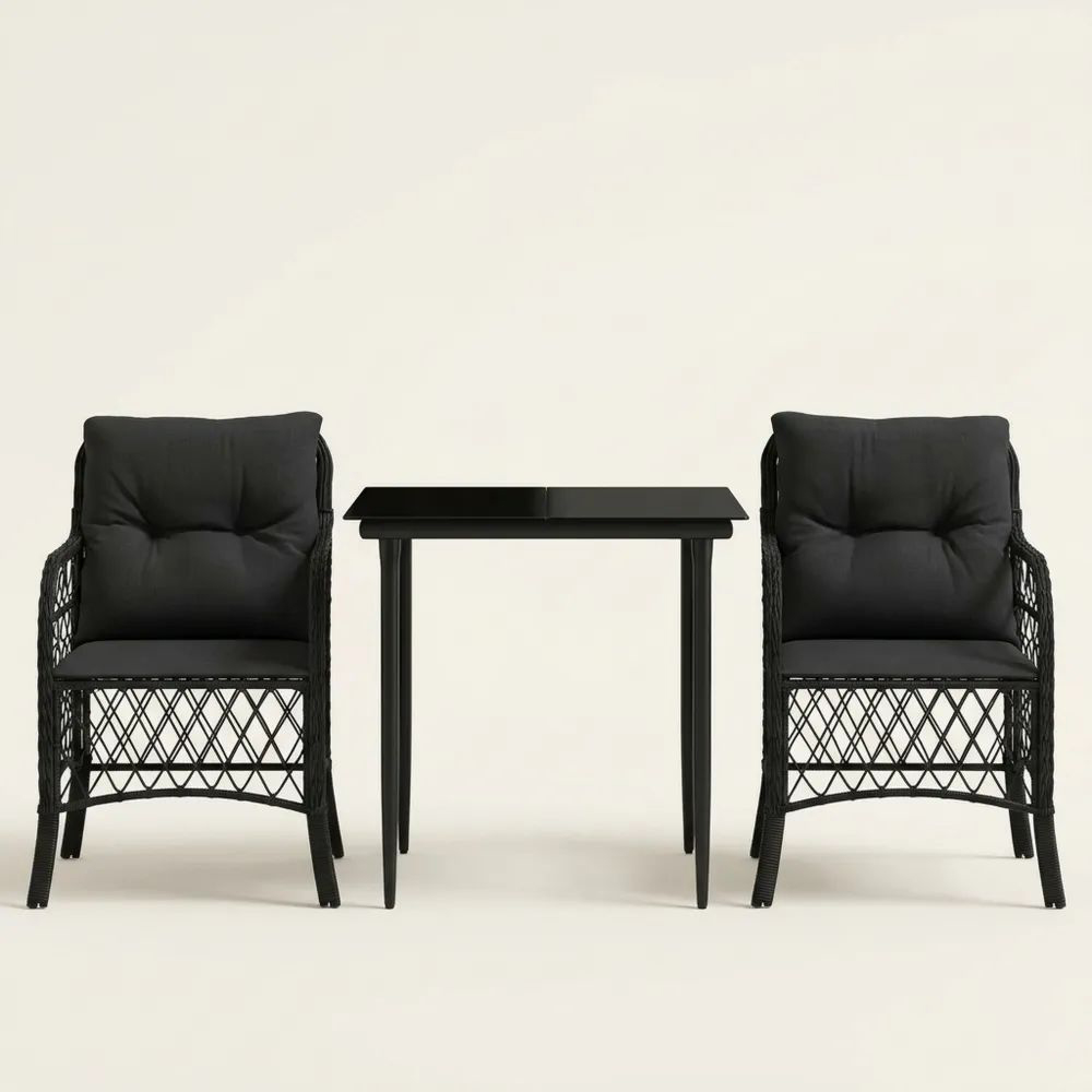Juego de Mesa y Sillas de Ratán Negro con Cojines Olefina-Casaluxeeu