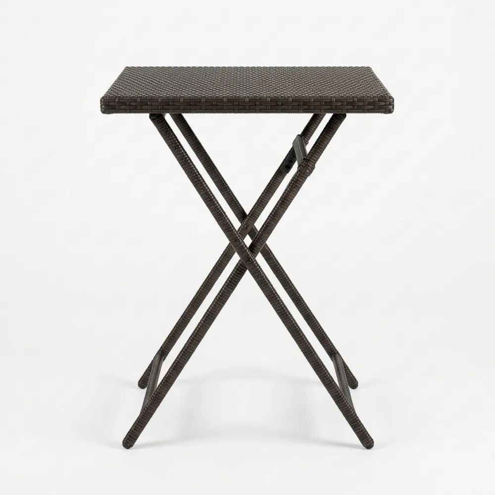 Mesa plegable de estructura de acero y ratán sintético marrón-Casaluxeeu