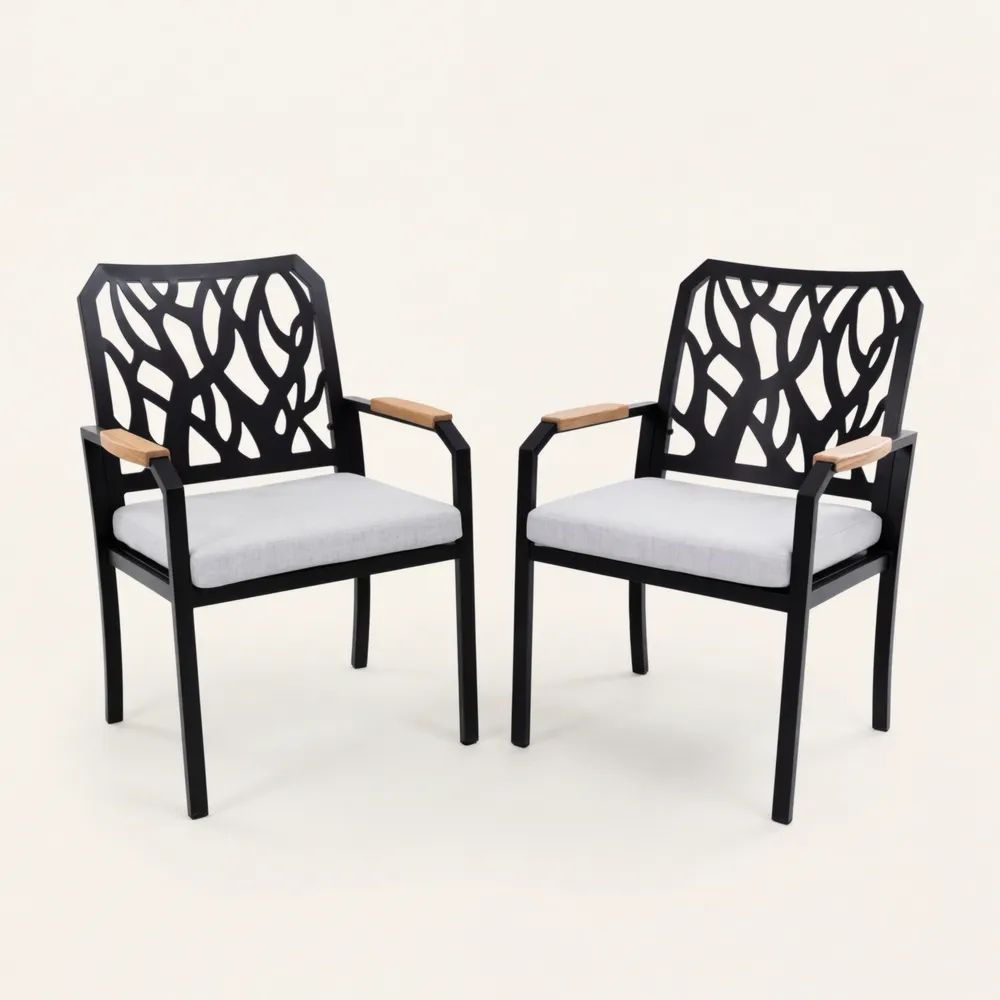 Conjunto de 2 sillas de aluminio con cojines de poliéster-Casaluxeeu