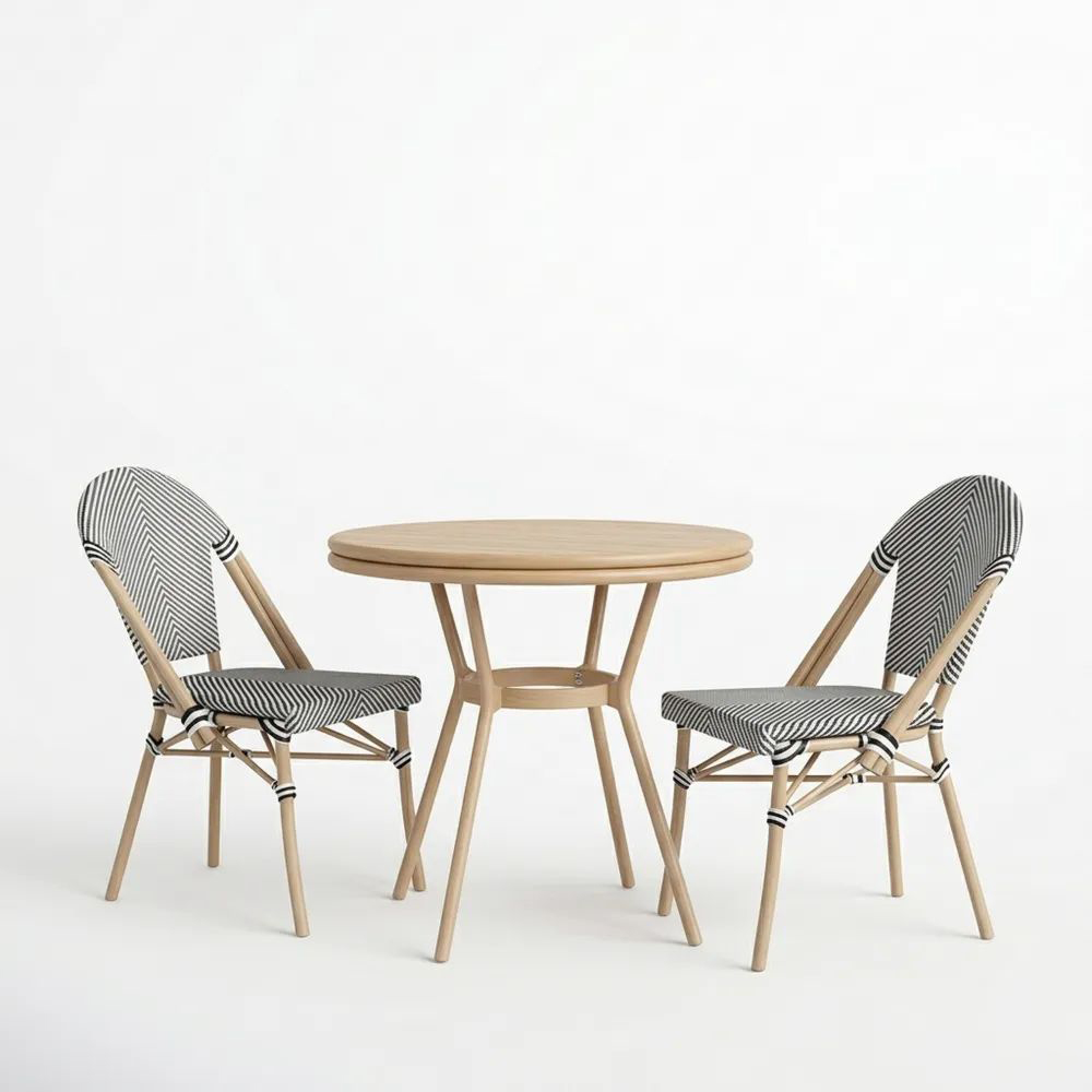 Conjunto de Mesa Redonda de Madera de Haya con 2 Sillas de Poliéster-Casaluxeeu