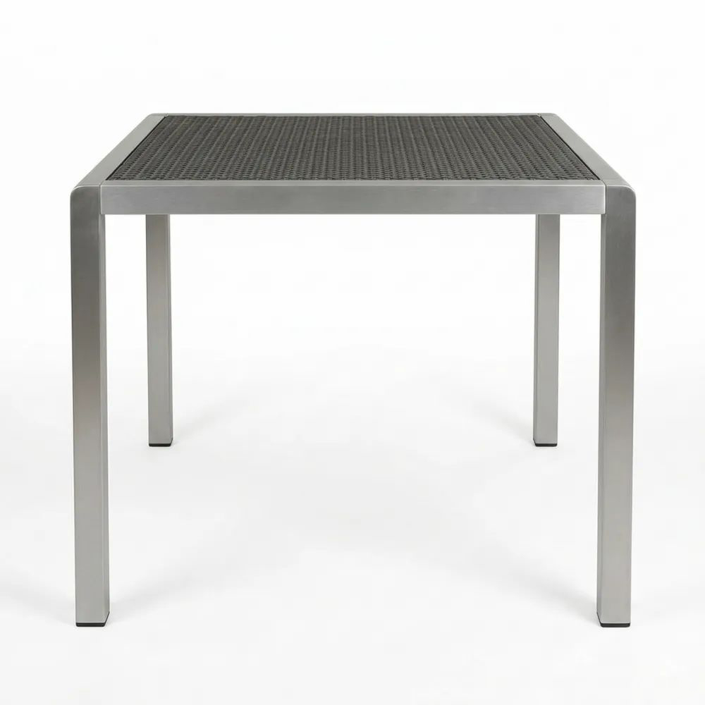 Mesa de jardín de acero inoxidable y fibra sintética 90x90x75 cm-Casaluxeeu