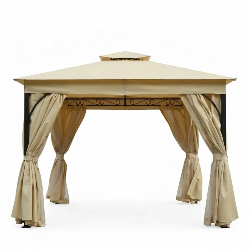Pabellón de Acero con Tela de Poliéster Beige-Casaluxeeu