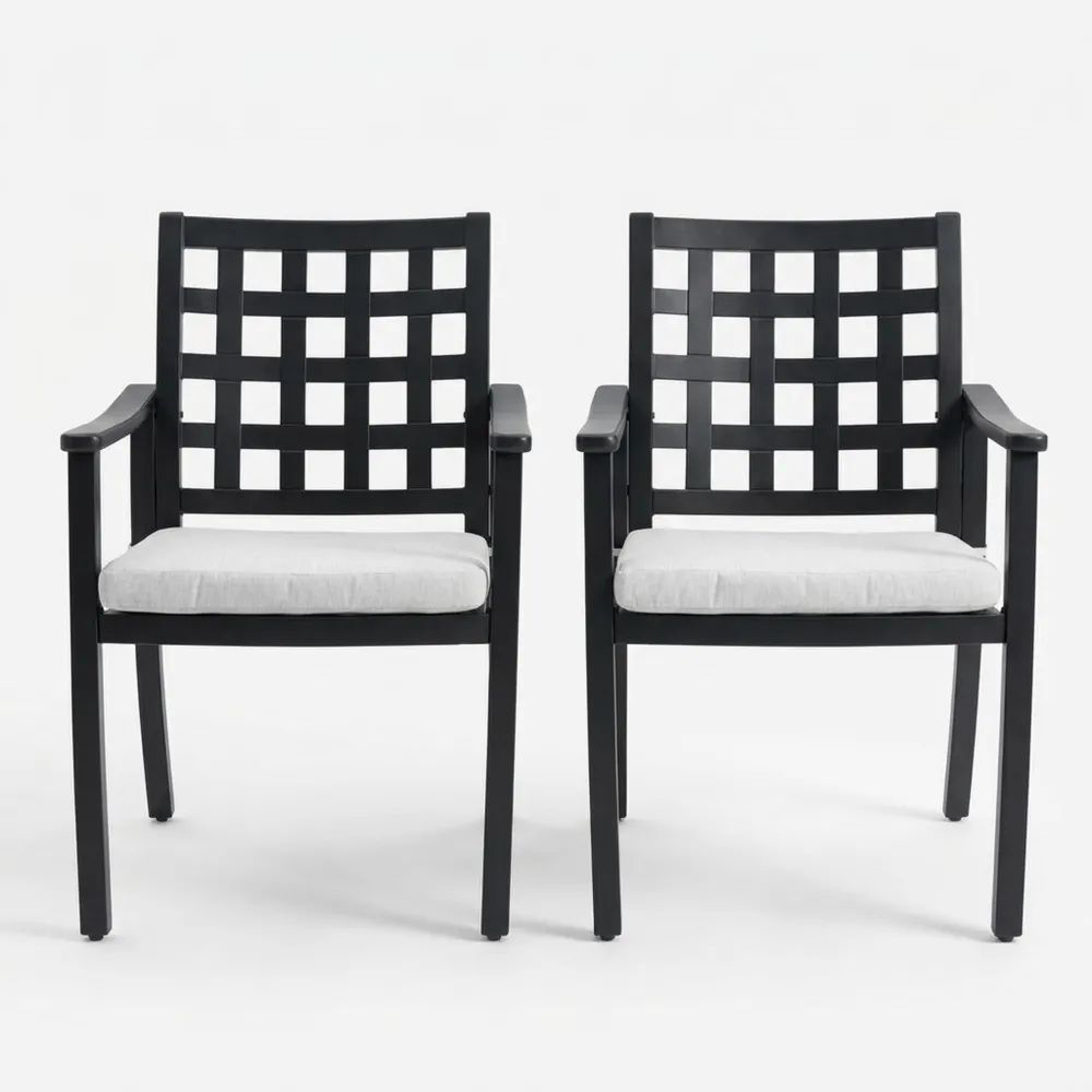 Juego de 2 sillas de aluminio negro con cojines gris claro-Casaluxeeu